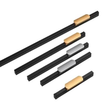 Imagem de CXYFQUUK Puxadores de armário de cozinha dourados pretos puxadores longos de porta de armário puxadores de gaveta ferragens de móveis modernos 2 peças (preto cinza 96 mm)