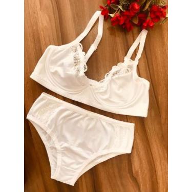 Imagem de Conjunto sem bojo em microfibra com renda cor branca - HS Lingerie, M