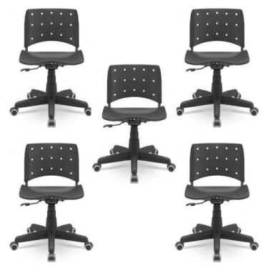 Imagem de Kit 5 Cadeiras para Escritório Ergonômica Secretária Giratória Ergopla