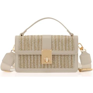 Imagem de DEXMAY Bolsas transversais de tecido de palha para mulheres - bolsa de praia Boho com alça superior │Bolsa clutch de ombro com alça larga ajustável, Off-white/ráfia de aveia, Medium