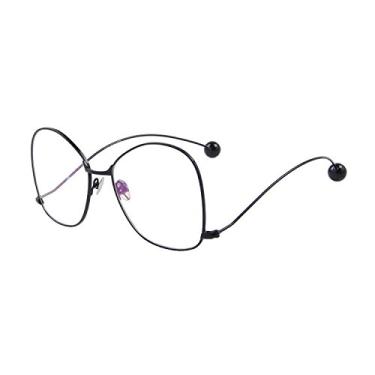 Imagem de Óculos de sol grandes com armação de metal para mulheres, retrô, lentes planas, óculos de sol com proteção UV, Armação preta/lente transparente, Lens Width: 58 Millimeters