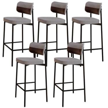 Imagem de Kit 05 Banquetas Alta Bar Cozinha Sala De Jantar Aço Preto Kaira C01 L