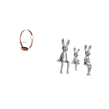 Imagem de Fenteer Elegante Organizador de Vinho de Metal com Exibição de Estatuetas de Família de Coelhos para Armazenamento de Garrafas de Bebidas para Adultos E Decor