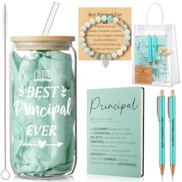 Imagem de Vesici 6 peças principais presentes de agradecimento para homens e mulheres copo de vidro de 473 ml com tampa, canetas de couro para caderno de agradecimento, bolsa de presente para dia principal