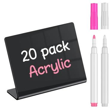 Imagem de Uniclife Pacote com 20 mini placas de quadro-negro para comida, placas de quadro-negro pequenas com marcadores de giz, placas de comida acrílicas brilhantes reutilizáveis etiquetas de alimentos para