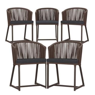 Imagem de 5 Cadeiras De Jantar Noronha Marrom Corda Náutica E11 Trama Marrom