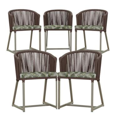 Imagem de 5 Cadeiras De Jantar Noronha Fendi Corda Náutica E5 Trama Marrom