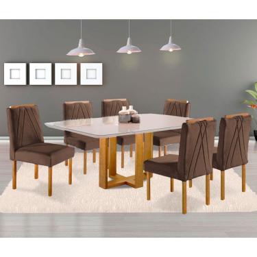 Imagem de Sala De Jantar Mesa Lisy E 6 Cadeiras Safira Móveis Mundial Mel/off White/marrom