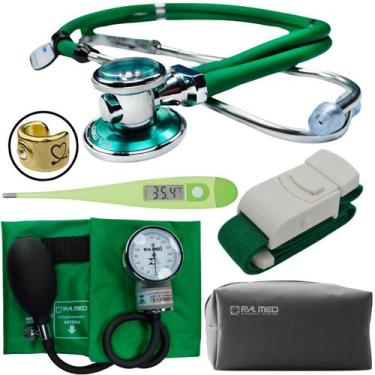 Imagem de Kit Aparelho Pressao Esfigmomanometro Estetoscopio Rappaport Termometr