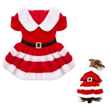 Imagem de Yymobt Vestido de Natal para cachorro, roupa de Natal para cães, roupas para animais de estimação, fantasia de Natal, saia de gato, roupas de inverno para meninas, vestidos vermelhos para cães
