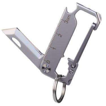 Imagem de Chaveiro multiferramentas – Chaveiro compacto de aço inoxidável EDC com abridor de caixa, abridor de garrafa, chaves de fenda, clipe mosquetão, Chaveiro de prata, M