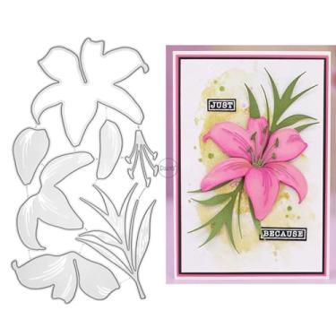 Imagem de DzIxY Flores de lírios de retalhos, matrizes de corte de metal para kit de confecção de cartões, conjunto de recortes de papel, estêncil, suprimentos, modelos de máquina
