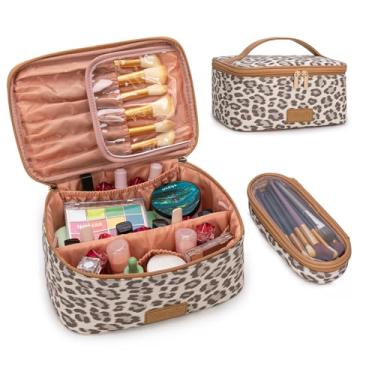 Imagem de Montana West X Wrangler Bolsa de maquiagem de viagem, conjunto de 2 peças, grande bolsa de cosméticos com suporte de pincel de maquiagem, portátil, organizador de maquiagem, bolsa de higiene pessoal