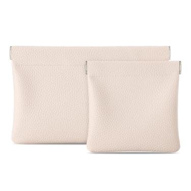 Imagem de Sightor Bolsa de cosméticos de couro para bolsa, pacote com 2 pequenas bolsas de maquiagem para mulheres, bolsa de moedas, batom, acessórios de cosméticos, organizador de viagem, Cremoso., liso