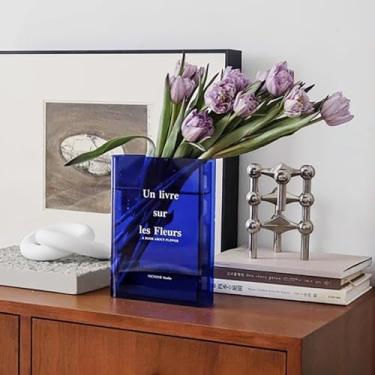 Imagem de Decoração de casa moderna: vaso de flores de livro transparente, suporte de flores de acrílico e organizador que economiza espaço