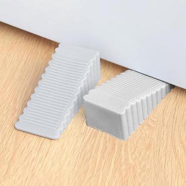 Imagem de 2 peças de cunha de batente de porta, rolhas de silicone para parte inferior da porta, batente de porta resistente para sala de aula de dormitório de escritório em casa (cinza)