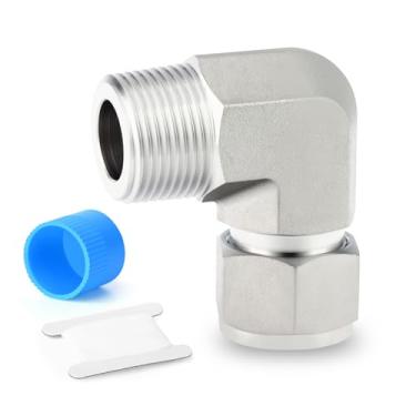 Imagem de GORAGUCHI Conector de encaixe de tubo de compressão de 90 graus de aço inoxidável 316, tubo de 3/20.3 cm OD x adaptador macho NPT de 3/20.3 cm para tubulações de combustível/ar/líquido/óleo/gás/vácuo