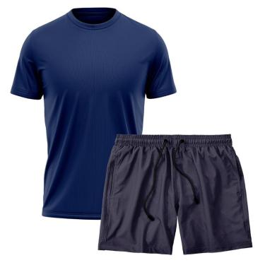 Imagem de Kit Short Praia Academia Passeio Treino Marinho + Camiseta Manga Curta Masculina-Masculino