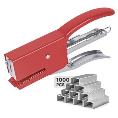Imagem de Grampeador de alicate portátil resistente com 1000 grampos padrão de 1/10.2 cm, grampeador ergonômico de fácil aderência, suave para escritório, escola, casa, material de sala de aula, documentos