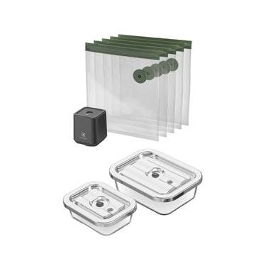Imagem de Kit Seladora a Vácuo Portátil com 5 Sacos Herméticos + Potes Herméticos de Vidro para Fechamento a Vácuo 02 Unidades Electrolux