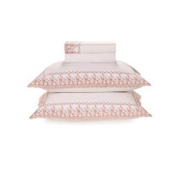 Imagem de Jogo de Cama Queen 200 Fios Karsten Bordado Antônia Branco Rosa Queen / Branco