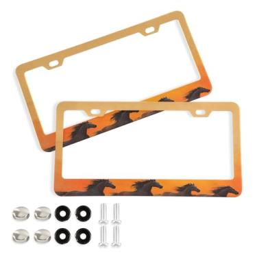 Imagem de SEHANY Molduras de placa de carro Majestic Running Horses, capa de alumínio à prova de ferrugem para placa de carro com furos elípticos e parafusos serve para acessórios de carro de tamanho padrão de