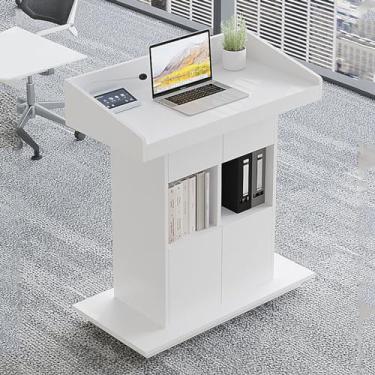 Imagem de Suporte de madeira para pódio, púlpitos para igrejas modernas, palestras e pódios espaçosos com armazenamento para sala de aula, casamentos, conferências, shows, pódios de apresentação profissional