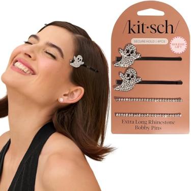 Imagem de Kitsch Alfinetes de metal extra longos com strass – Alfinetes de cabelo brilhante design fantasma – acessórios de Halloween e acessórios de cabelo – prendedores de fixação segura para mulheres, estilo