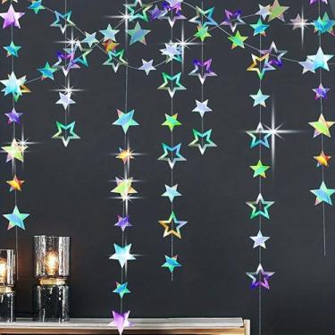 Imagem de Decorações de festa de estrela, enfeites de teto de estrela de 5 pontos para decoração de festa de aniversário, casamento e parede (colorido, 2 m)