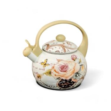 Imagem de Chaleira Esmaltada Vintage 2,2L com Apito para Indução - Flowers