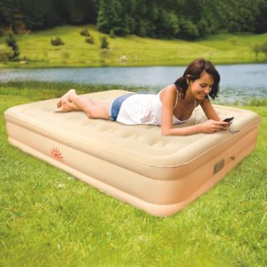 Imagem de New Hawaii Colchão Inflável para Queen Casal, 203x154x44cm, com Bomba de Lítio Integrada, Ideal para Camping