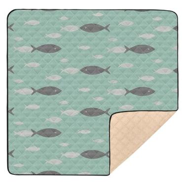 Imagem de Qilmy Tapete de brinquedo Fish Swarm para bebês 127 x 127 cm, macio à prova d'água para bebês e crianças, antiderrapante, lavável, cercadinho