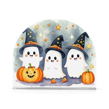 Imagem de JUZIHAI Porta-guardanapos de Halloween bonito Boo para mesa dispensador de guardanapos de acrílico para mesa suporte de lenços independente para cozinha sala de jantar bar festa decoração de casa