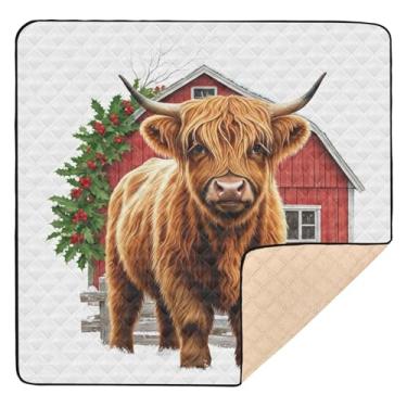Imagem de Qilmy Tapete de bebê Winter Highland Calf 127 cm x 127 cm, macio à prova d'água para bebês e crianças, tapete antiderrapante lavável para cercadinho
