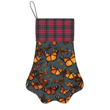 Imagem de SKKNT Meias de Natal com estampa de borboletas monarca laranja para animais de estimação, decoração de Natal, cães, gatos, árvores, doces, presente, conveniente