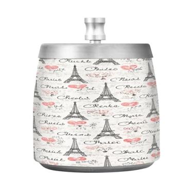 Imagem de Qilmy Cinzeiro de aço inoxidável da Torre Eiffel de Paris com tampa - Cinzeiro de cigarro à prova de vento sem cheiro sem fumaça para casa, escritório, carro, pátio, varanda (uso interno e externo)