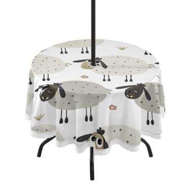 Imagem de Qilmy Toalha de mesa redonda à prova d'água de 152 cm com orifício para guarda-chuva e zíper – uso externo / interno resistente para pátio, churrascos, piqueniques, festas (serve para mesas circulares