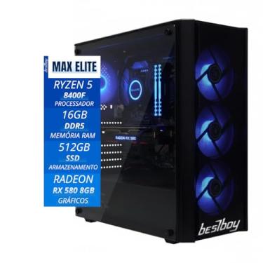 Imagem de Computador Gamer Max Elite, AMD Ryzen 5 8400F, Placa Mãe B650M, 16GB RAM, SSD 512GB, Fonte 500W, Placa de Vídeo RX580 8GB