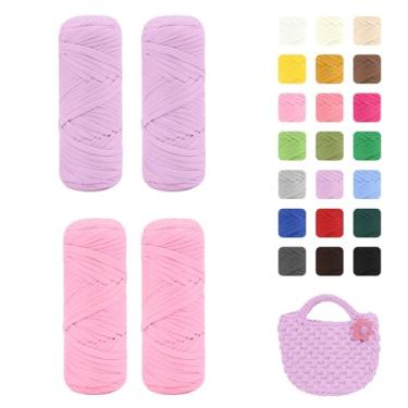 Imagem de Maxee Pacote com 4 fios de camiseta premium (200 g/75 m cada), fio de fita macia para crochê e tricô - cor intensiva e fácil de cuidar