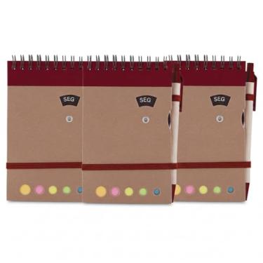 Imagem de Mini Caderno Espiral, Capa em Papel Kraft, 70 Folhas Pautadas, com Blocos Adesivos Coloridos, Caneta e Disco Rotativo dos Dias da Semana, 14,5x9cm (3, Vermelho)