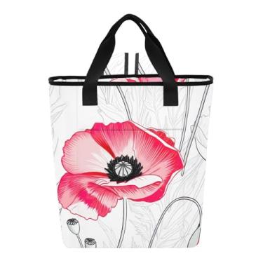 Imagem de Mochila térmica impermeável com flor de papoula vermelha, 36 latas, lancheira feminina isolada, 35 x 15 x 40 cm