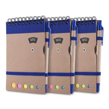 Imagem de Mini Caderno Espiral, Capa em Papel Kraft, 70 Folhas Pautadas, com Blocos Adesivos Coloridos, Caneta e Disco Rotativo dos Dias da Semana, 14,5x9cm (3, Azul)