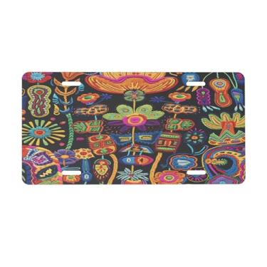 Imagem de Placa de licença abstrata étnica ocidental para frente do carro placas de carro alumínio metal adequado para caminhão, placa de porta de carro, bar, café, acessórios automotivos para homens e mulheres