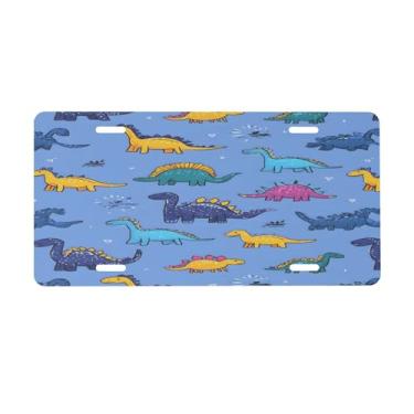 Imagem de Linda placa de carro azul dinossauro para frente do carro placas de carro alumínio metal adequado para caminhão, placa de porta de carro, bar, café, acessórios automotivos para homens e mulheres 15 x