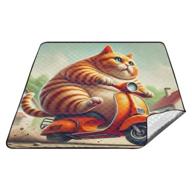 Imagem de Joitme Cobertor impermeável de gato gordinho laranja, cobertores de piquenique Oxford, cobertor de estádio