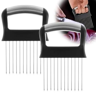 Imagem de 2 peças de suporte de fatia de cebola, multifuncional, suporte de cortador de cebola, portátil, para fatiar limões, máquina de lavar louça, ferramenta assistente de cortador de alimentos para fatiar