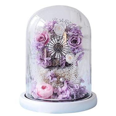 Imagem de feito à mão Flor preservada da roda gigante em uma cúpula de vidro, sem necessidade de montagem, com luz noturna, rosas eternas românticas, presentes para ela Boa escolha