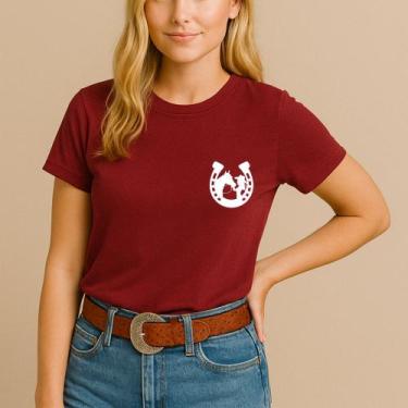 Imagem de Camiseta Agodão Feminina Estamp Ferradura Mulher Cavalo Garota Manga C