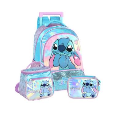 Imagem de Kit Mochila Stitch De Rodas Lancheira E Estojo Box Meninas Cor:Roxo, A