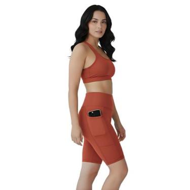 Imagem de Bermuda Fitness Feminina Com Bolsos Laterais Para Celular Cor:VinhoTam